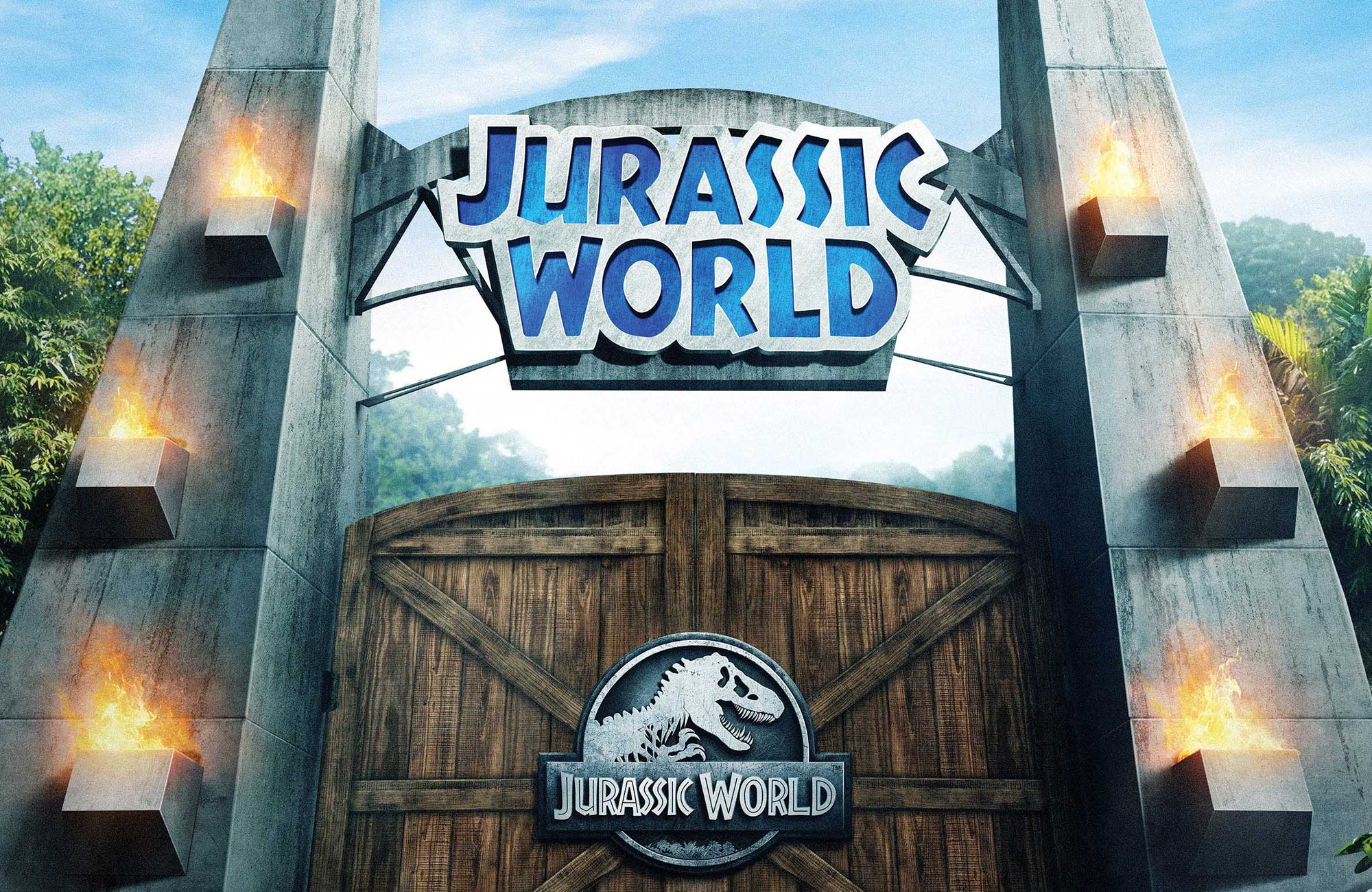 The front gates of Jurassic World - The Ride